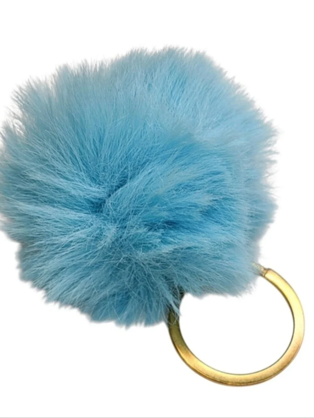Light Blue Round Faux Fur Bag Charm Keychain Fashion Handbag Purse Accessories